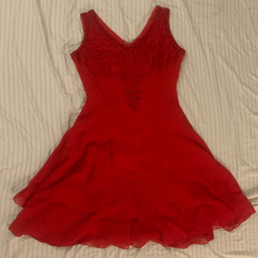 Short Beaded Red Formal Dress (Peak Evening)